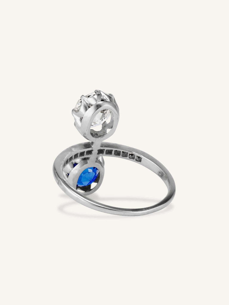 Edwardian Ceylon Sapphire & Old Mine Diamond Twin Ring