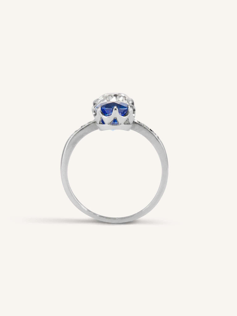 Edwardian Ceylon Sapphire & Old Mine Diamond Twin Ring