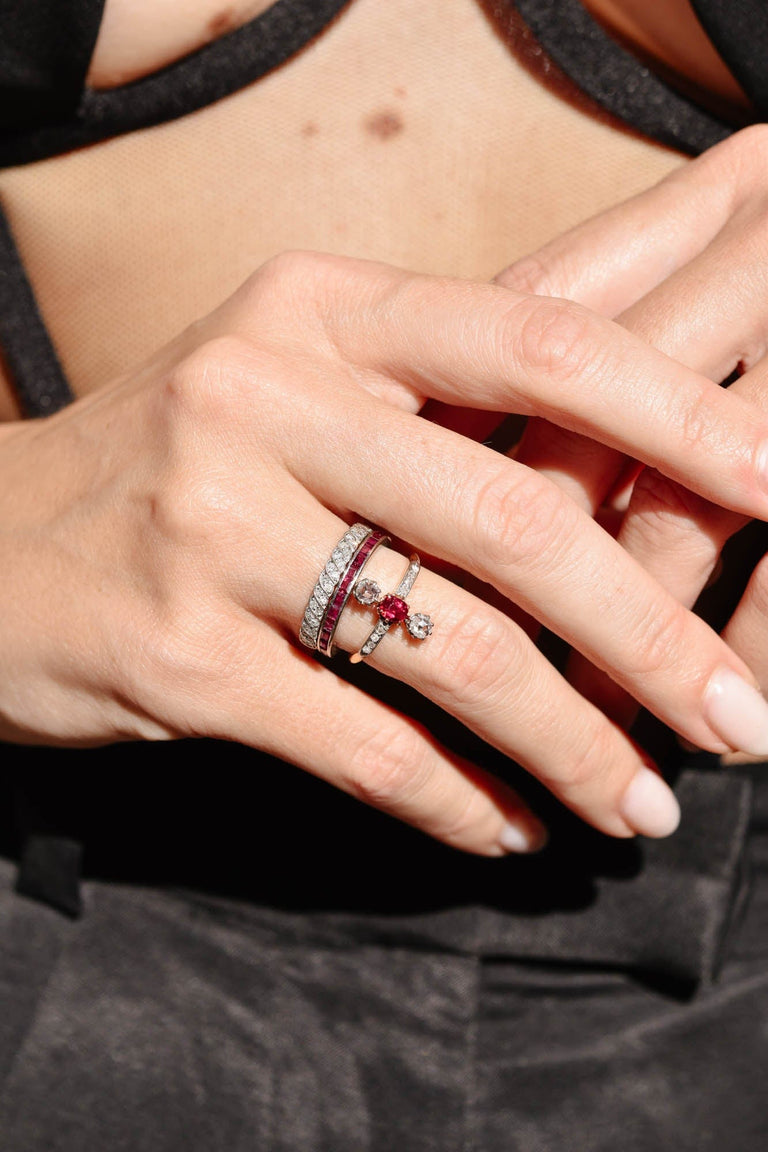 Edwardian Cushion Cut Ruby & Rose Cut Diamond Ring
