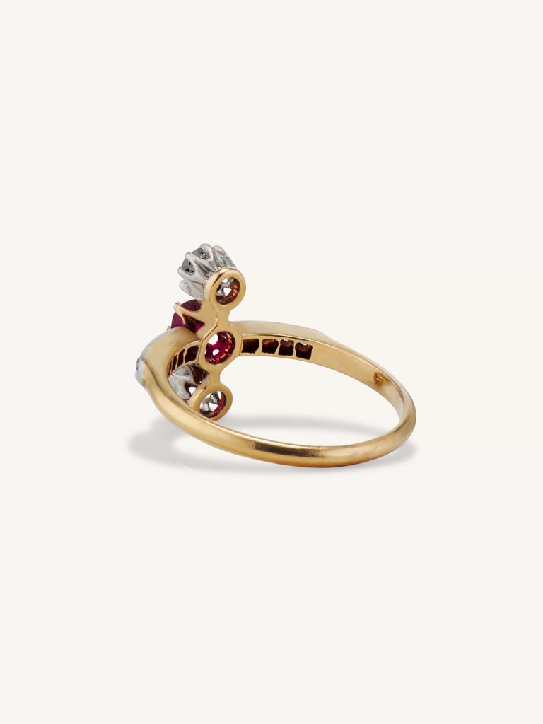 Edwardian Cushion Cut Ruby & Rose Cut Diamond Ring