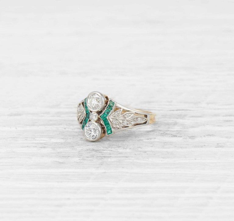 EDWARDIAN DIAMOND AND EMERALD RING