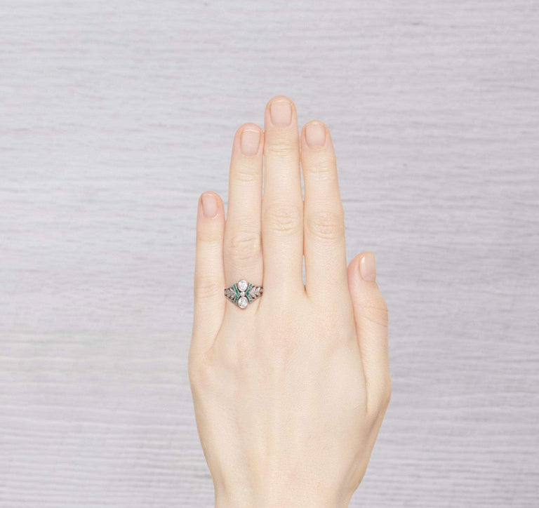 EDWARDIAN DIAMOND AND EMERALD RING