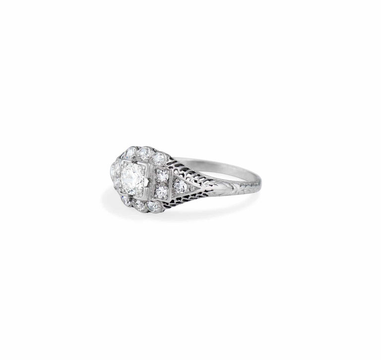 Edwardian Diamond and Platinum Cluster Engagement Ring