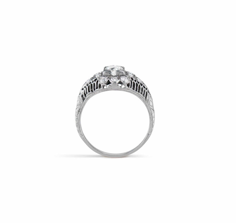 Edwardian Diamond and Platinum Cluster Engagement Ring