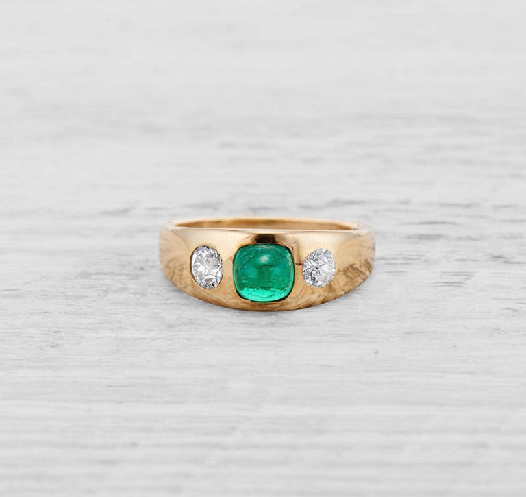 EDWARDIAN EMERALD AND DIAMOND GYPSY RING