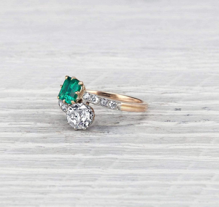 Edwardian Emerald and Diamond 'Moi et Toi' Ring