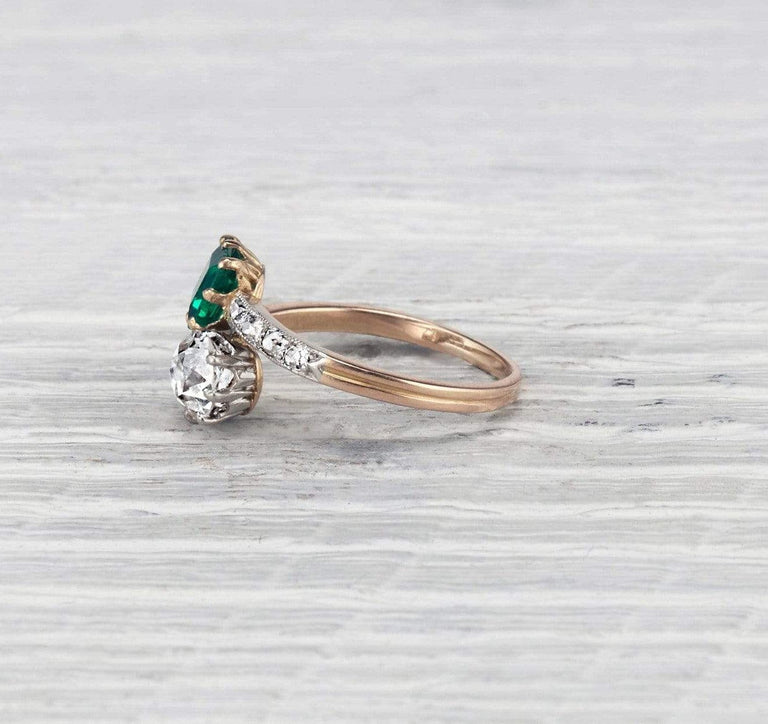Edwardian Emerald and Diamond 'Moi et Toi' Ring