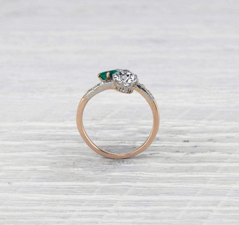 Edwardian Emerald and Diamond 'Moi et Toi' Ring