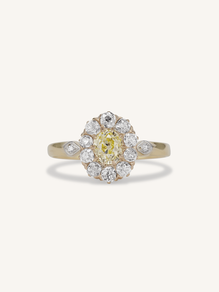 Edwardian Fancy Yellow Diamond Cluster Engagement Ring