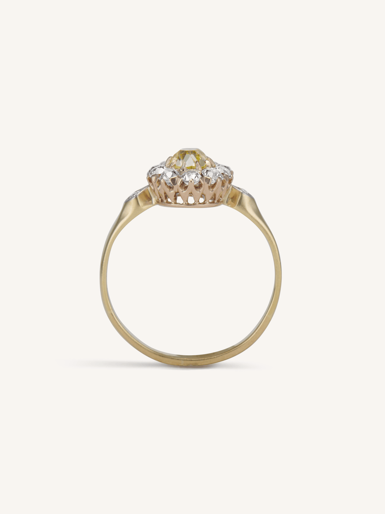 Edwardian Fancy Yellow Diamond Cluster Engagement Ring