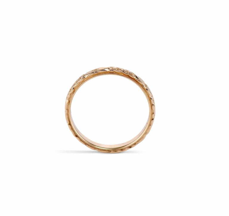 Edwardian Forget-Me-Not and Heart Gold Wedding Band