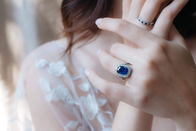 Edwardian French Cushion-Cut Burma Sapphire Diamond and Platinum Cluster Ring