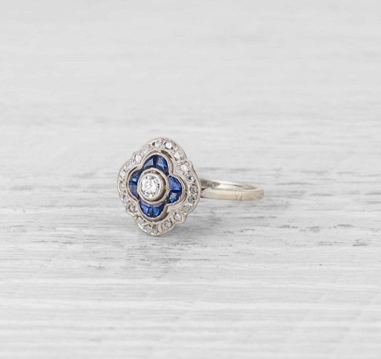 Edwardian French Sapphire & Diamond Engagement Ring