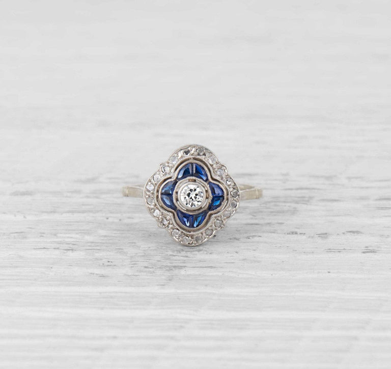 Edwardian French Sapphire & Diamond Engagement Ring
