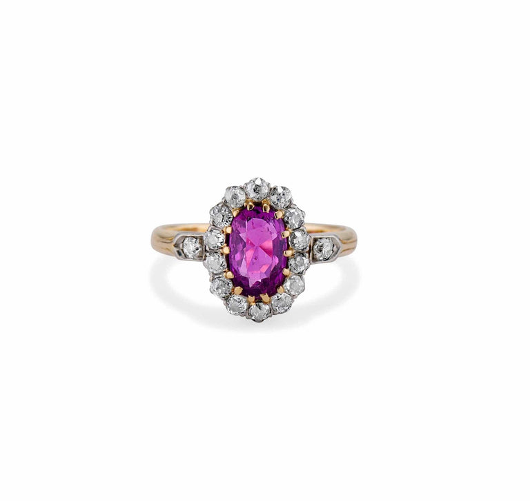 Edwardian I.50 Carat Pink Sapphire and Diamond Cluster Engagement Ring