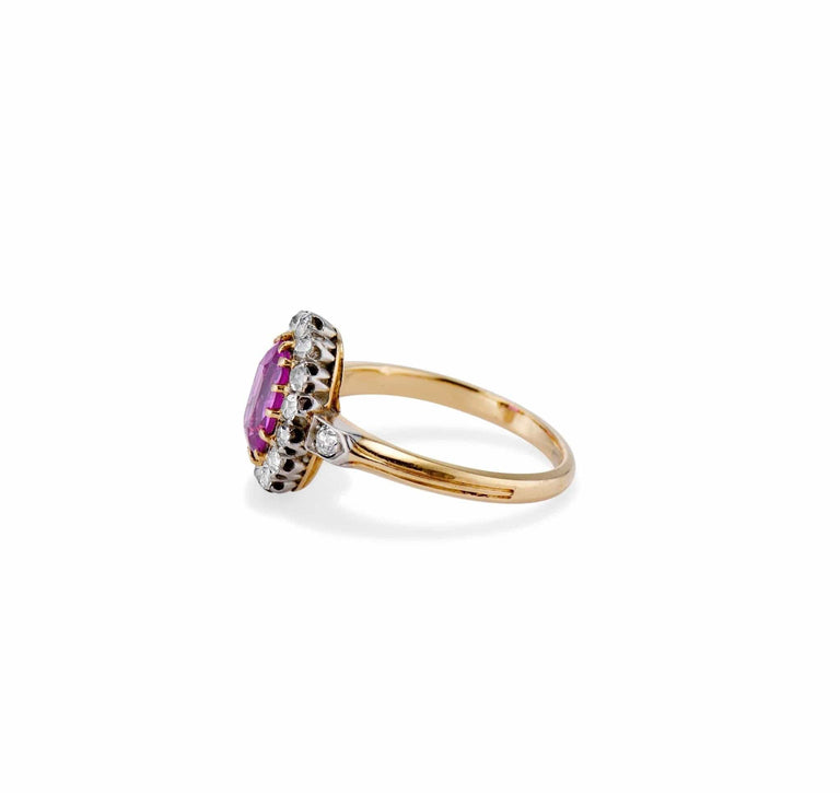 Edwardian I.50 Carat Pink Sapphire and Diamond Cluster Engagement Ring