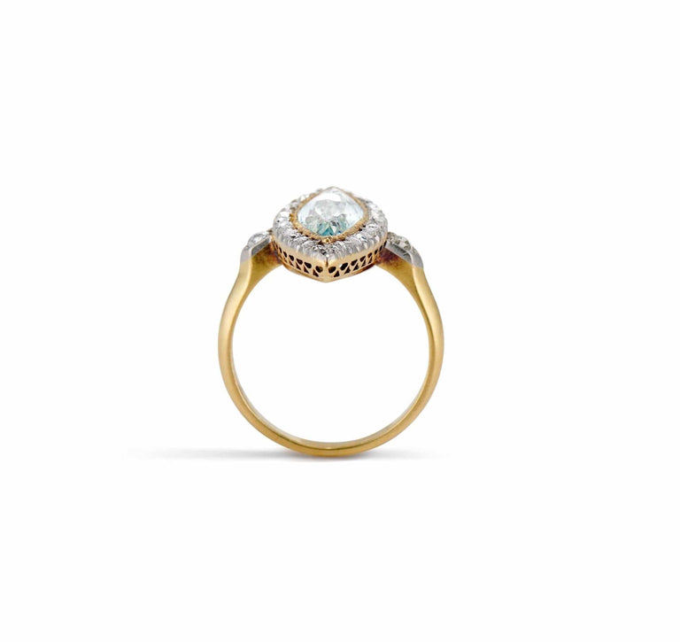 Edwardian Marquise Cut Aquamarine & Diamond Dinner Ring