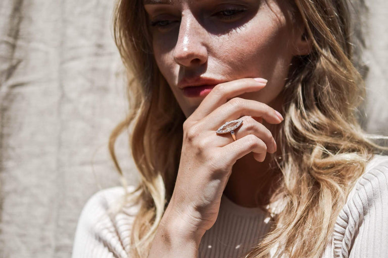 Edwardian Marquise Cut Aquamarine & Diamond Dinner Ring