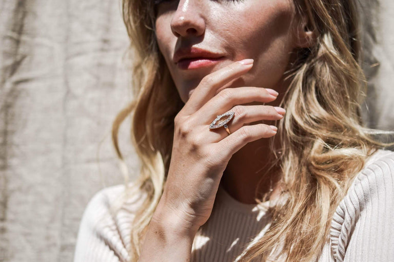 Edwardian Marquise Cut Aquamarine & Diamond Dinner Ring