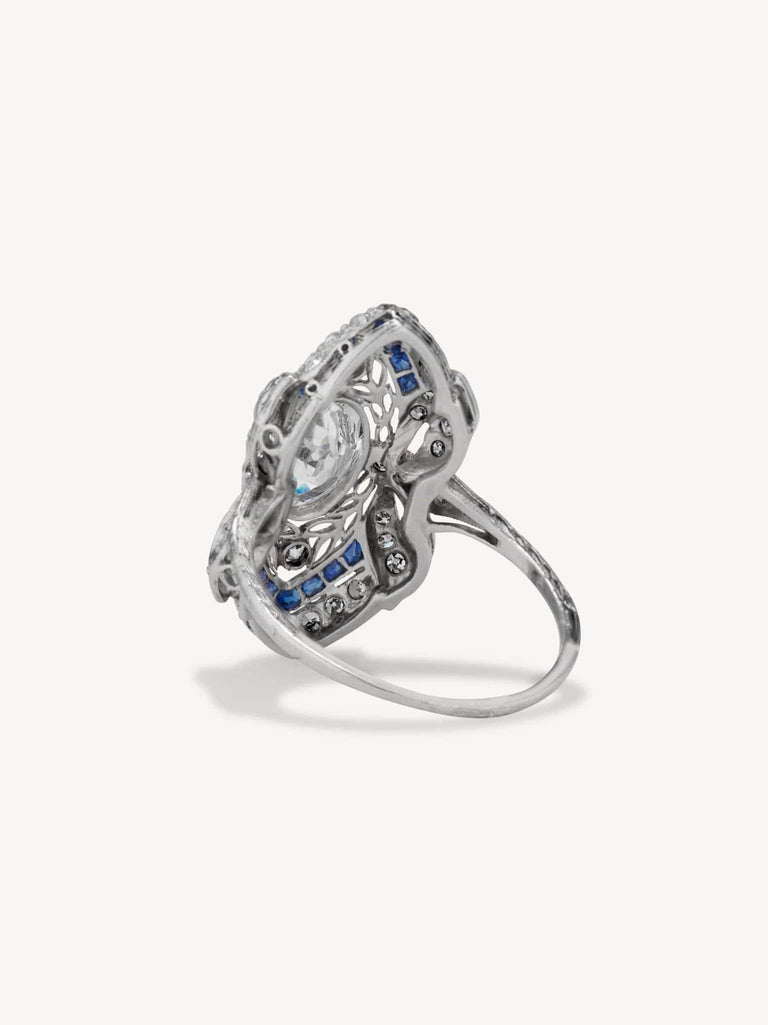 Edwardian Moval Shaped Diamond and Sapphire Dinner Ring