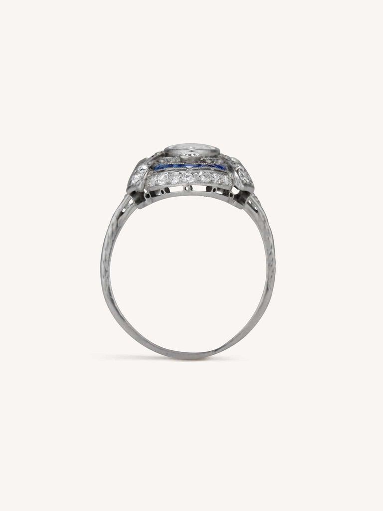 Edwardian Moval Shaped Diamond and Sapphire Dinner Ring