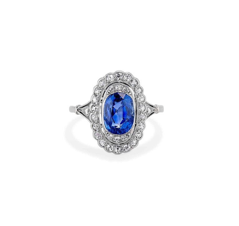Edwardian Natural Ceylon Sapphire & Diamond Cluster
