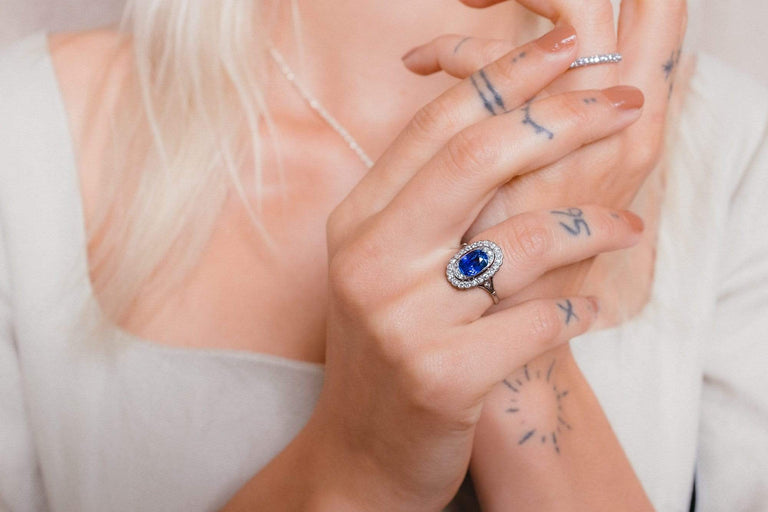 Edwardian Natural Ceylon Sapphire & Diamond Cluster