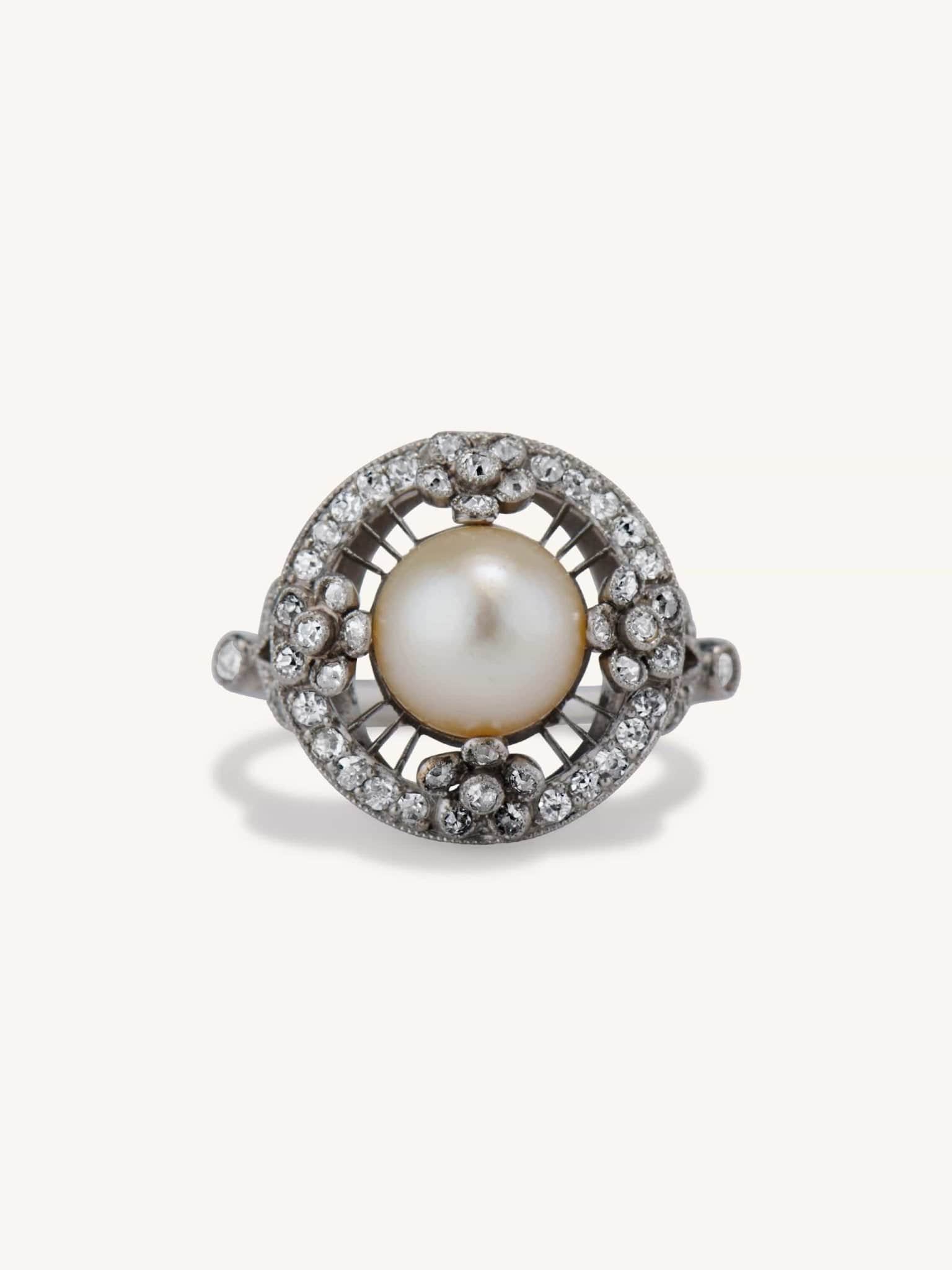 Edwardian Natural Pearl & Diamond Dinner Ring – Erstwhile