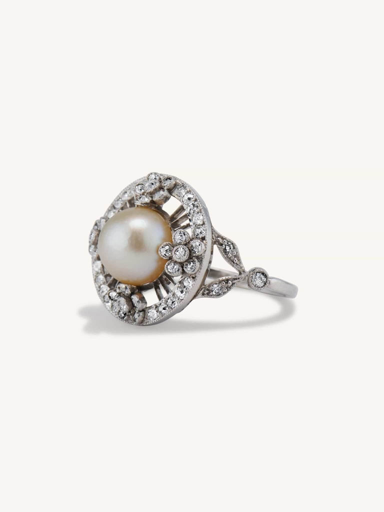 Edwardian Natural Saltwater Pearl & Diamond Dinner Ring
