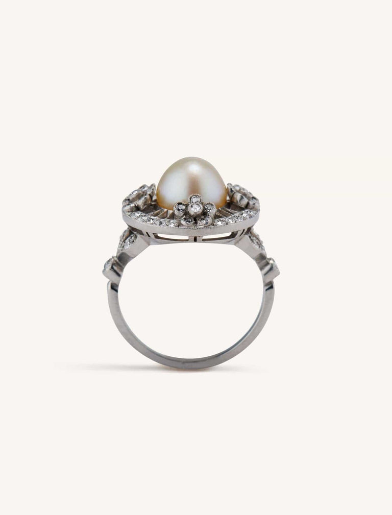 Edwardian Natural Saltwater Pearl & Diamond Dinner Ring