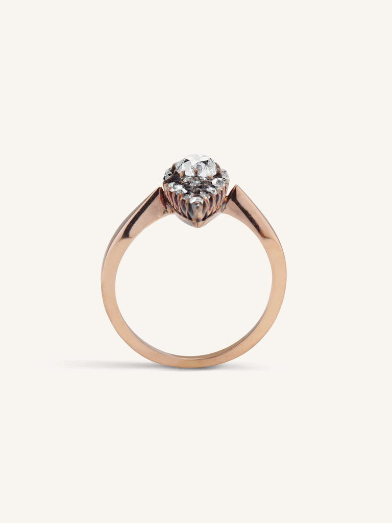 Edwardian Old Mine Cushion & Rose Cut Diamond Cluster Dinner Ring