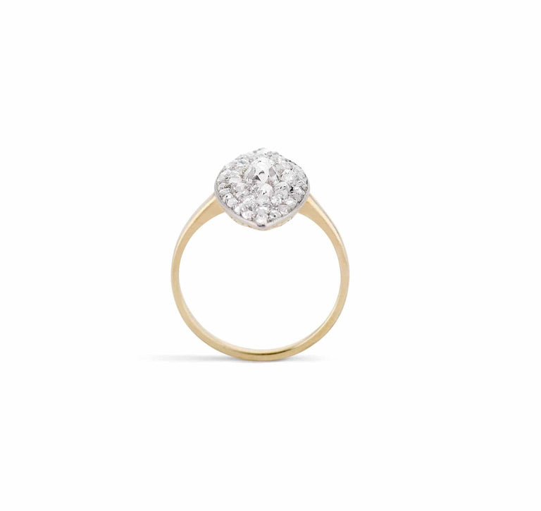 Edwardian Old Mine Cushion & Rose Cut Diamond Two Tone Navette Ring