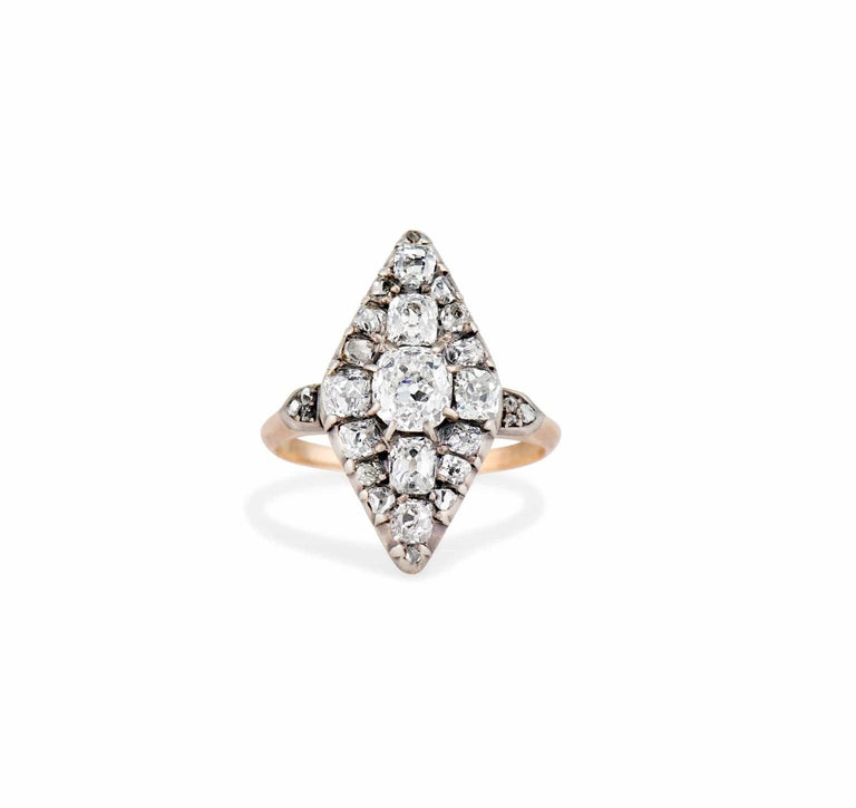 Edwardian Old-Mine Diamond Navette Ring