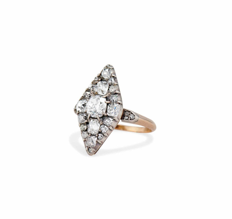 Edwardian Old-Mine Diamond Navette Ring