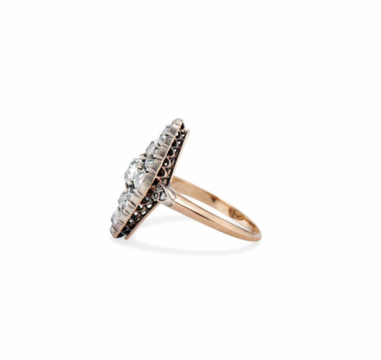 Edwardian Old-Mine Diamond Navette Ring