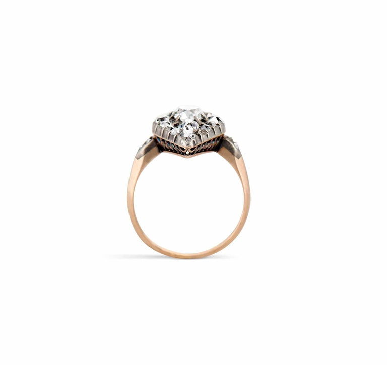 Edwardian Old-Mine Diamond Navette Ring