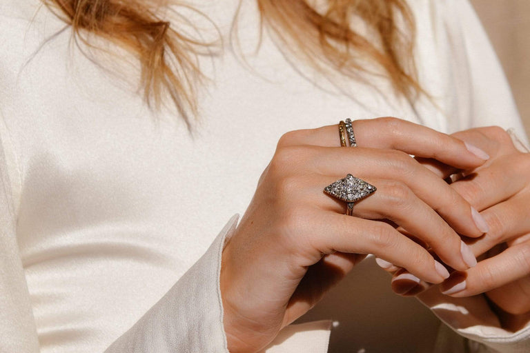 Edwardian Old-Mine Diamond Navette Ring