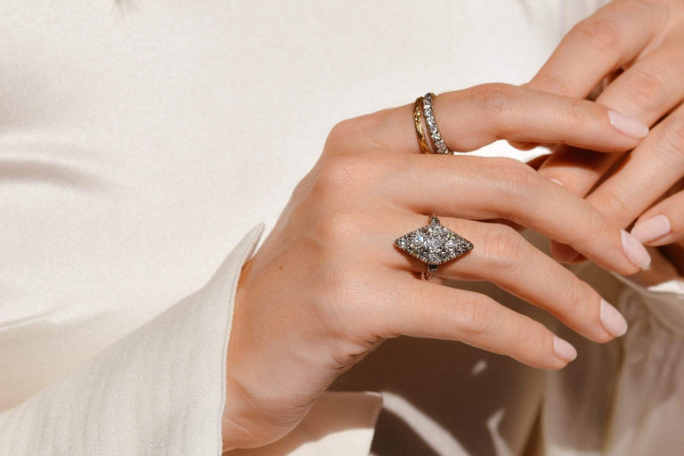 Edwardian Old-Mine Diamond Navette Ring