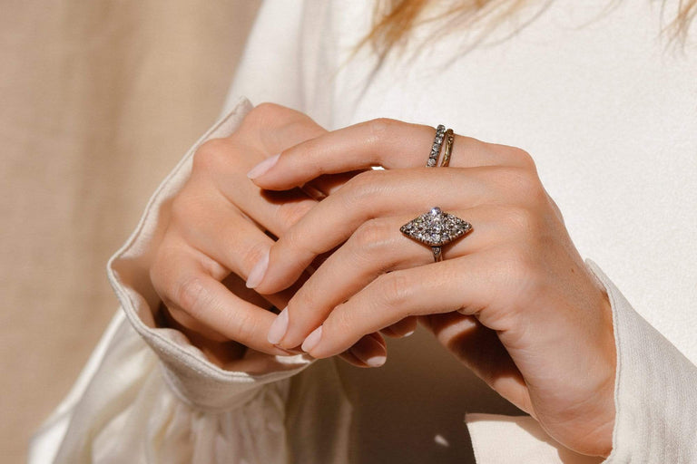 Edwardian Old-Mine Diamond Navette Ring