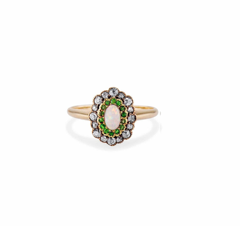 Edwardian Opal Diamond and Demantoid Ring