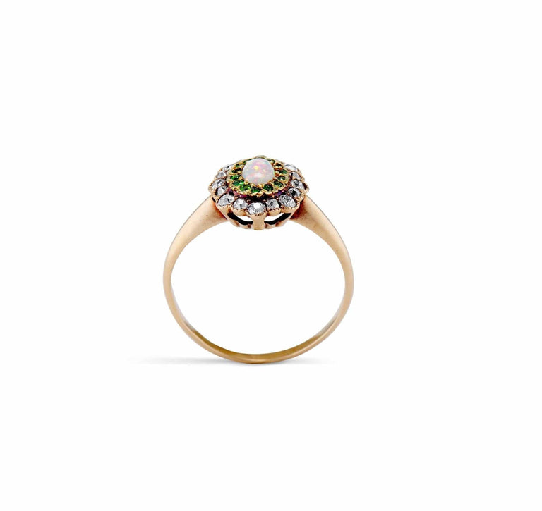 Edwardian Opal Diamond and Demantoid Ring