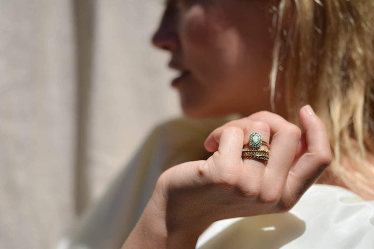 Edwardian Opal Diamond and Demantoid Ring