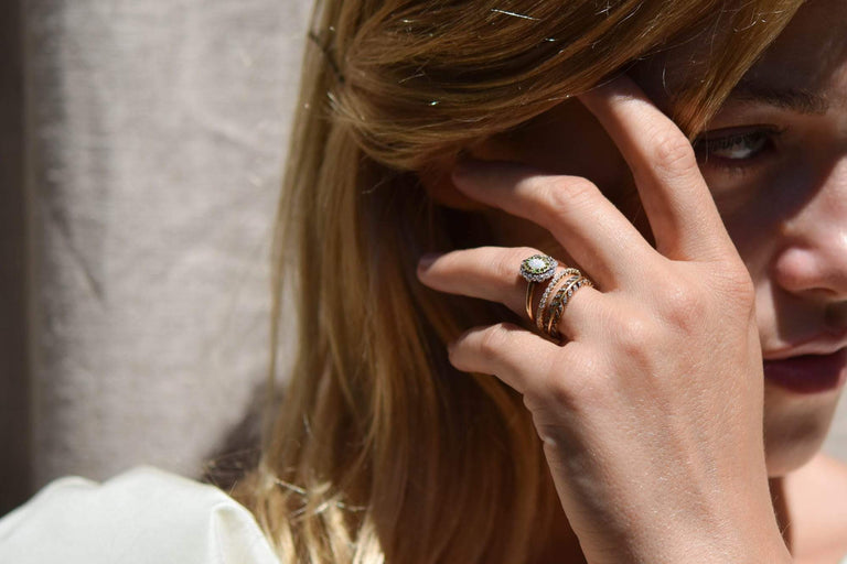 Edwardian Opal Diamond and Demantoid Ring