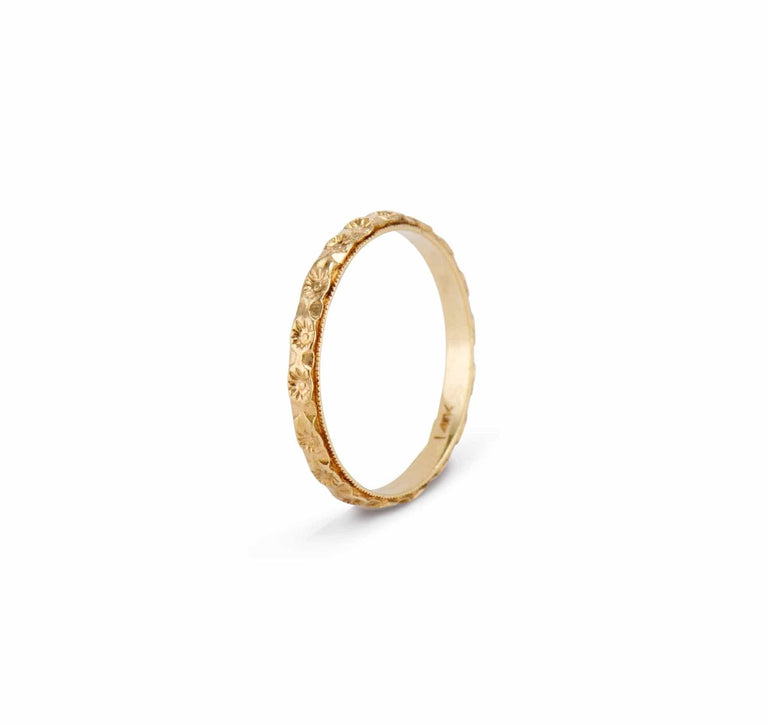 Edwardian Orange Blossom Engraved Gold Wedding Band