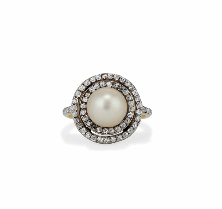 Edwardian Pearl and Diamond Dinner Ring