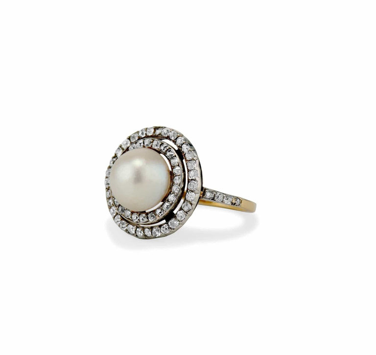 Edwardian Pearl and Diamond Dinner Ring