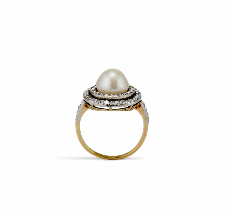 Edwardian Pearl and Diamond Dinner Ring