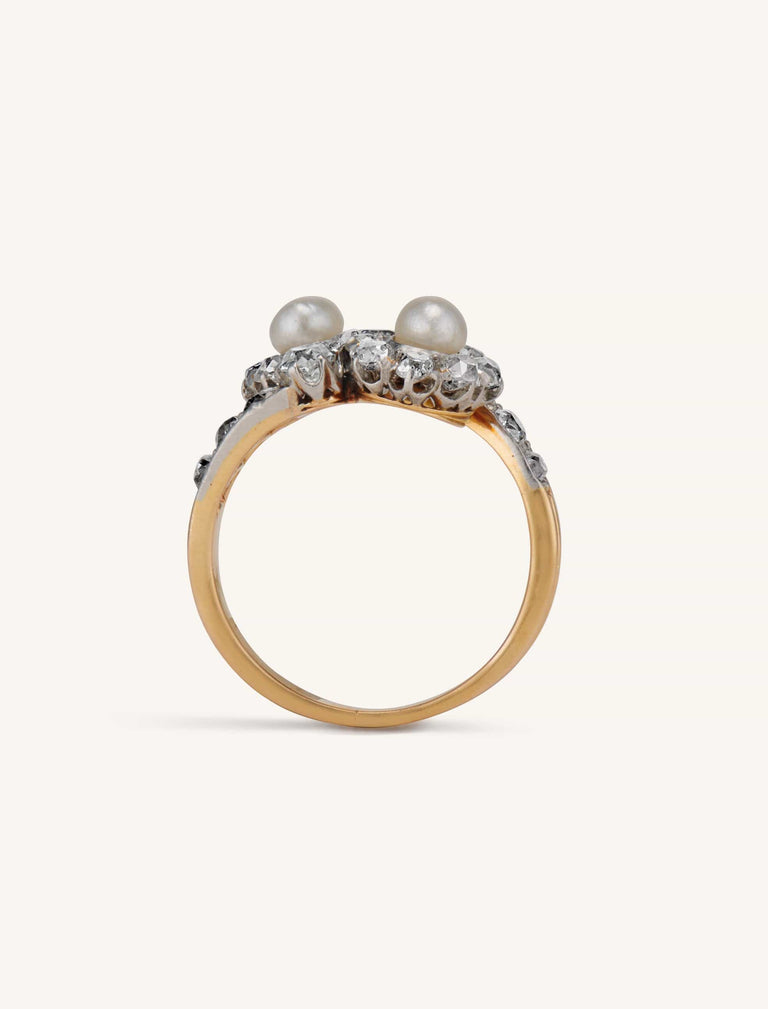 Edwardian Pearl & Old Mine Diamond Toi et Moi Ring