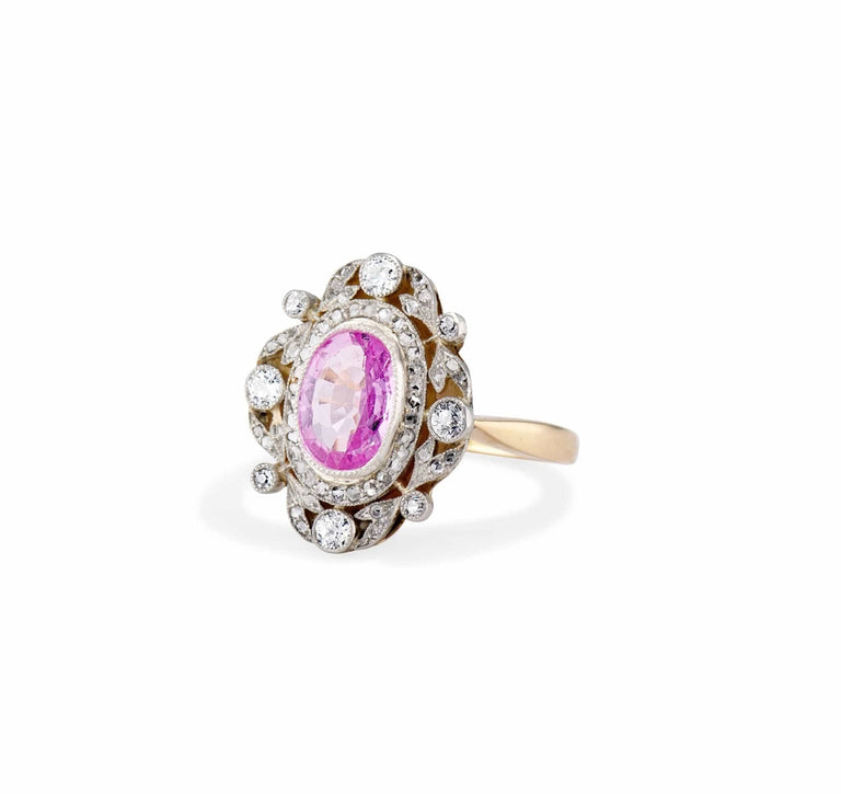 Edwardian Pink Sapphire & Diamond Garland Engagement Ring