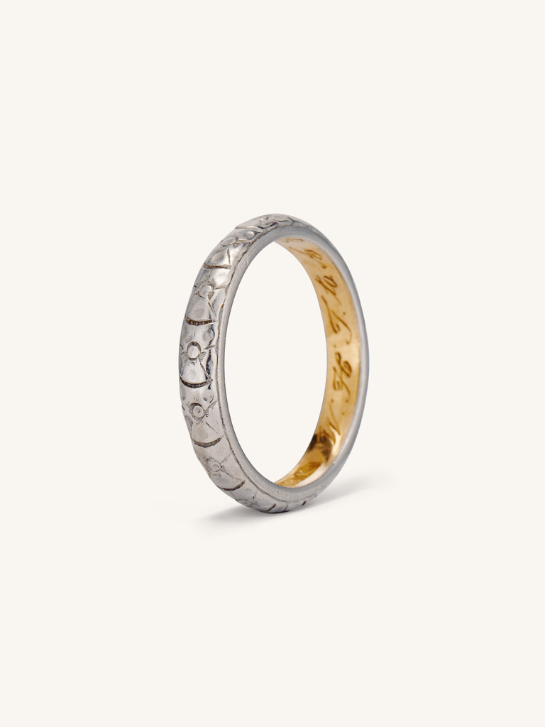 Edwardian Platinum & Yellow Gold Engraved Wedding Band, England Size 6.5